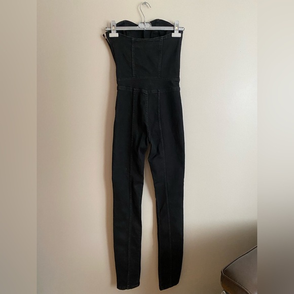 BNWT ZARA Denim Pants Jumpsuit Black with Sweetheart Top Size Small - Picture 5 of 8